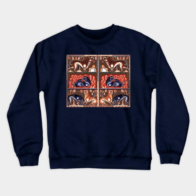 MEDIEVAL BESTIARY, Lion Like Beasts White Red Blue Fantasy Animals Crewneck Sweatshirt by BulganLumini